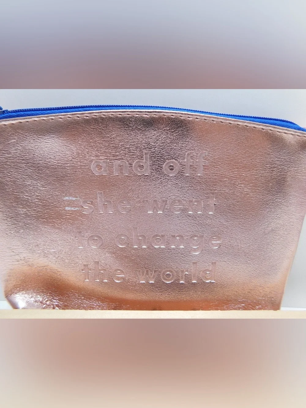 IPSY Rose Gold Metallic Makeup Bag Cosmetic Pouch Quote Travel Case